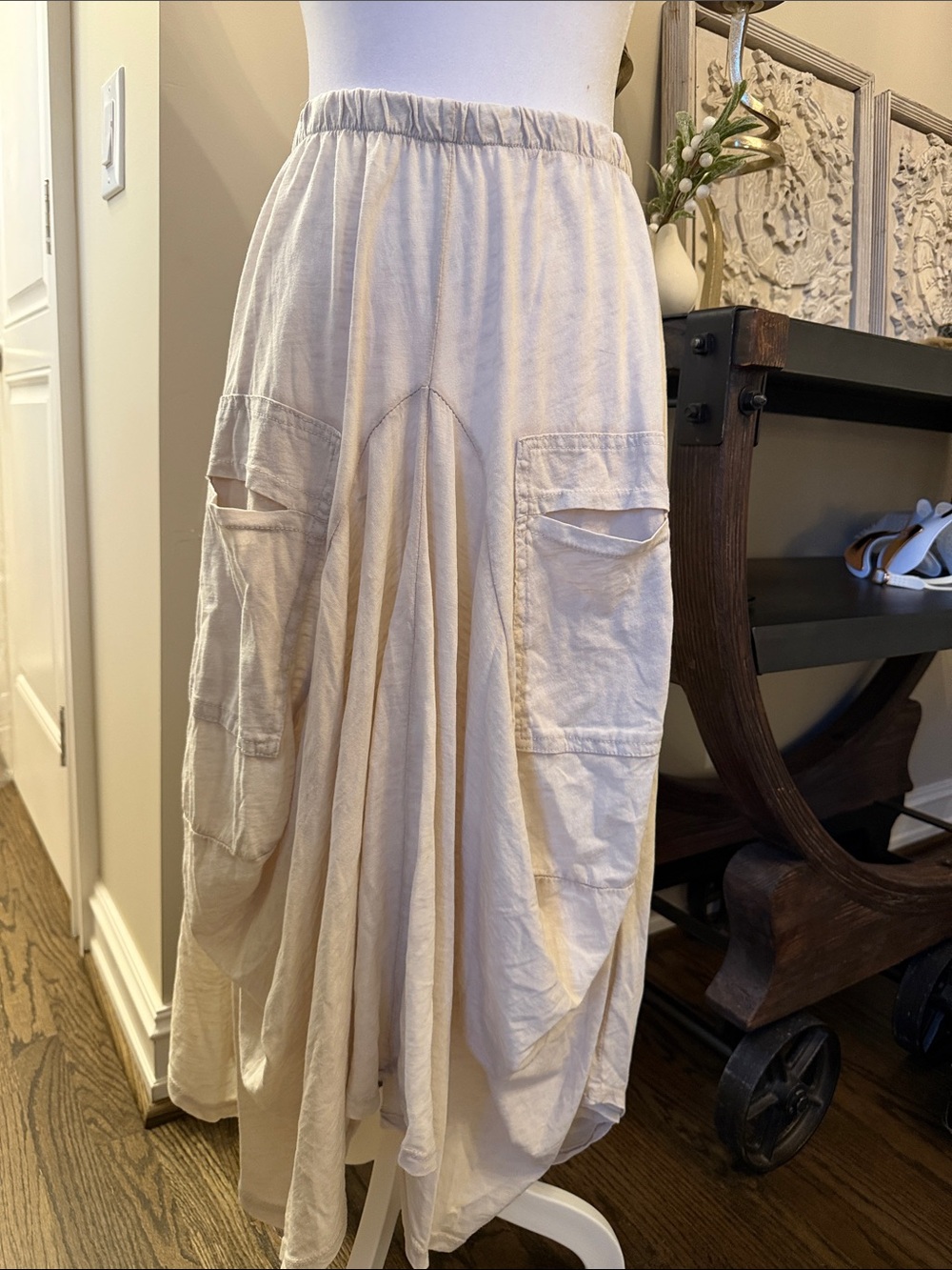 Tempo Paris Cream Asymmetrical Pocket Skirt